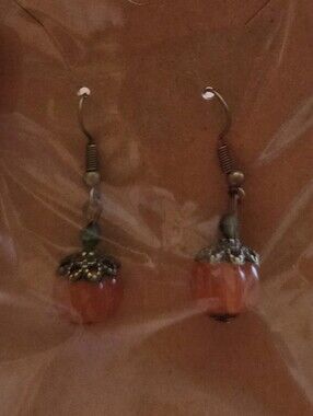 Vintage-Inspired Orange Pumpkin Glass Bead Drop Earrings